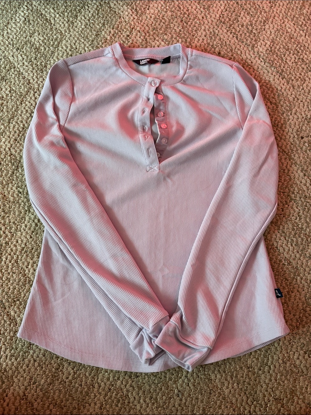 Lands' End Light Pink Long-Sleeve Henley Waffle Top